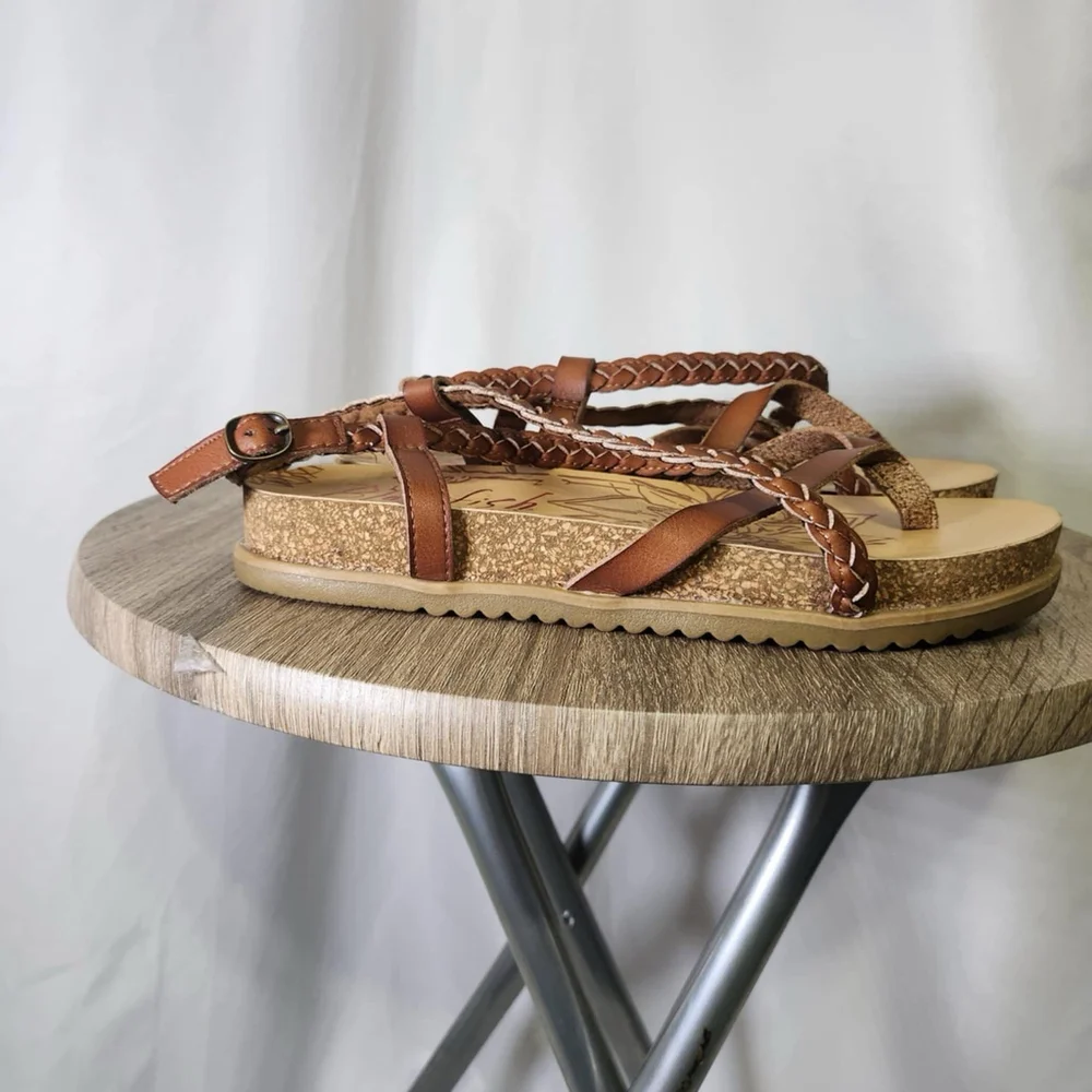 Blowfish Malibu Kids Foxtail Strappy Sandal Slingback Brown Sz 5 Boho Casual